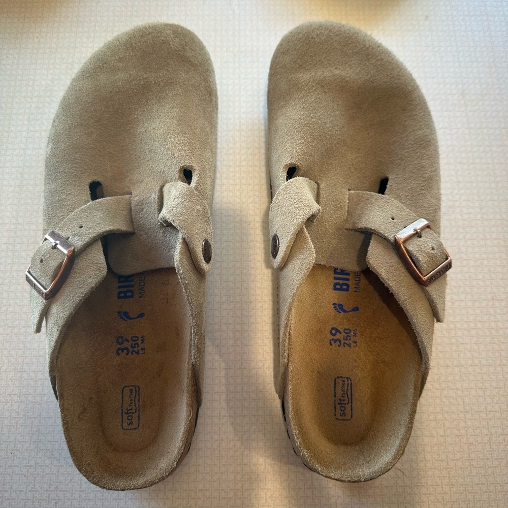Birkenstock Taupe Suede Clogs